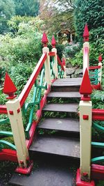 Red metallic structure in park