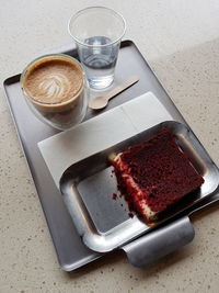 High angle view of coffee on table