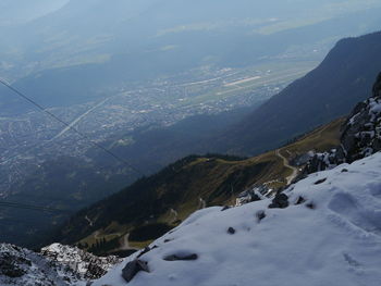 Scenic view of snowcapped mountains against sky