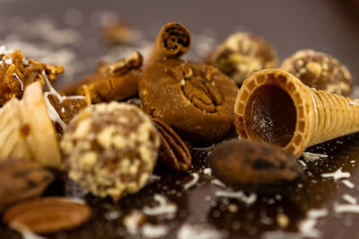 Close-up of chocolate cake on table