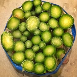 High angle view of fruits in bowl on table