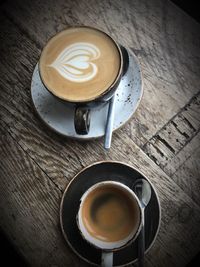 High angle view of coffee on table