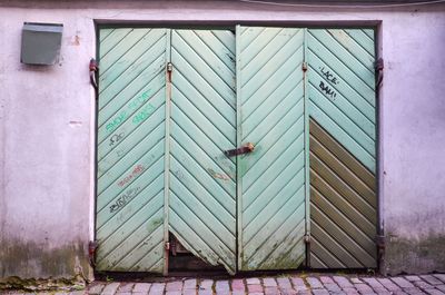 Closed door of building