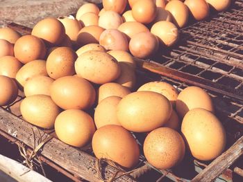 High angle view of eggs for sale at market