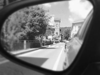 View of city seen through car windshield