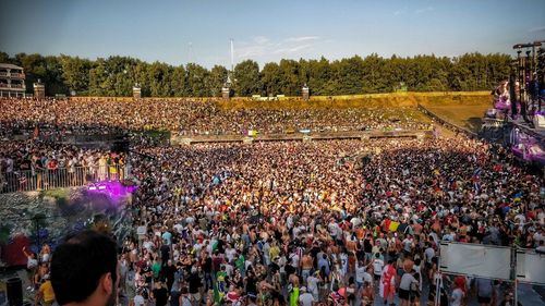 High angle view of people enjoying at music festival