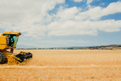 Combine harvester working in a cereal field