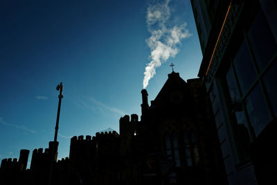 Low angle view of buildings against cloudy sky