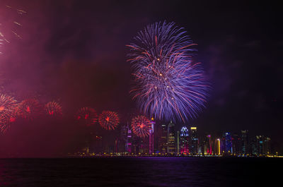 Fireworks in the doha corniche, doha, qatar.