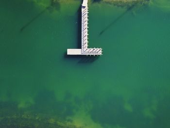 High angle view of sign on water