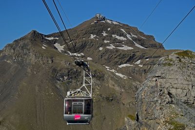 Overhead cable car against mountain range