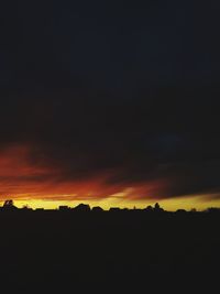 Silhouette landscape against dramatic sky during sunset