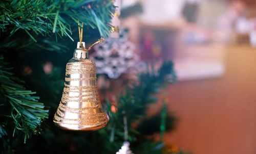 Close-up of christmas decoration hanging on tree