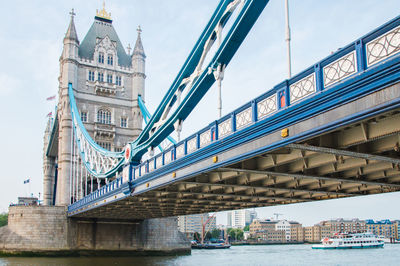 Low angle view of bridge over river in city