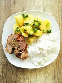 Directly above shot of food in plate on table