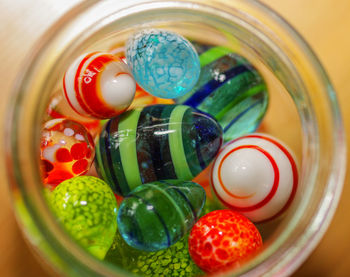 Directly above shot of colorful easter eggs on table