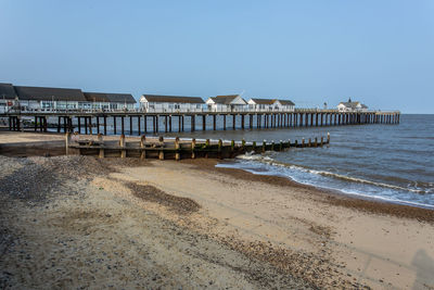 Pier on sea against clear sky