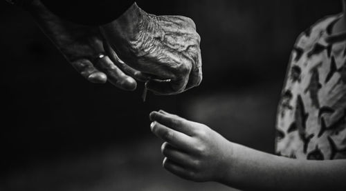 Close-up of hand holding finger