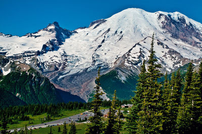 Scenic view of snowcapped mountains against sky