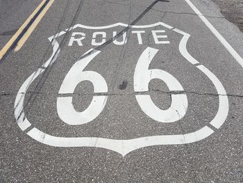 High angle view of numbers and text on road
