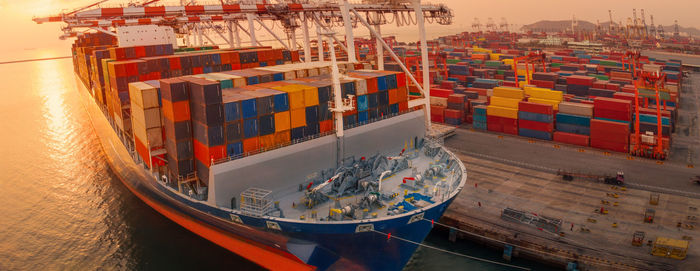 High angle view of ship at harbor