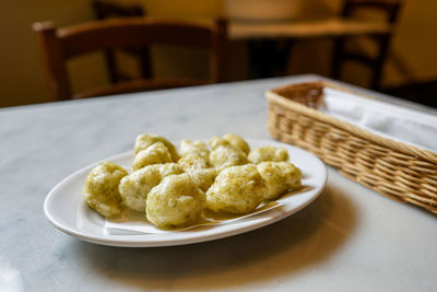 Close-up of dessert in plate on table