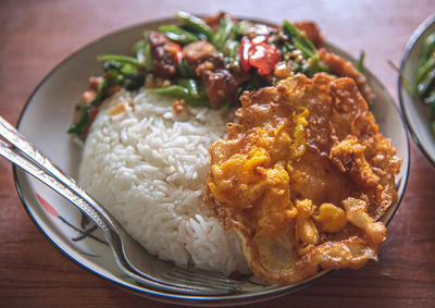 High angle view of meal served in plate