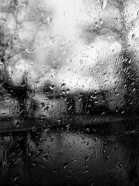 Full frame shot of wet glass window in rainy season