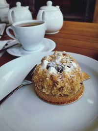 Close-up of dessert served on table