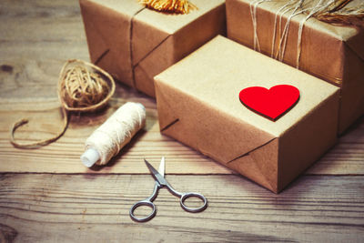 High angle view of heart shape on table