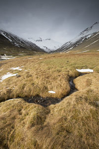 Scenic view of landscape against sky during winter