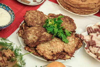 High angle view of meal served in plate