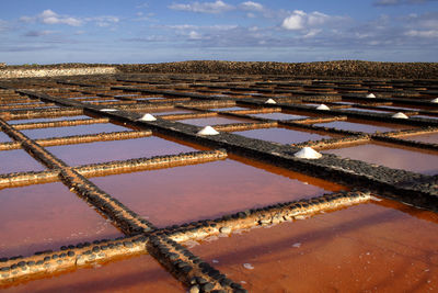 Aerial view of agricultural landscape against sky