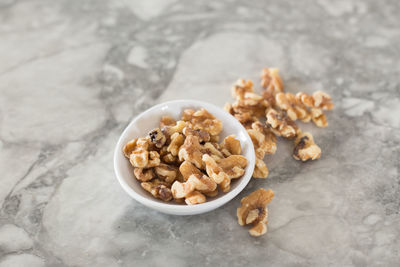 High angle view of breakfast on table