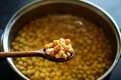 High angle view of chick-pea in container