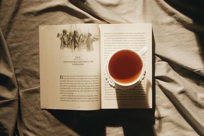 High angle view of coffee on table