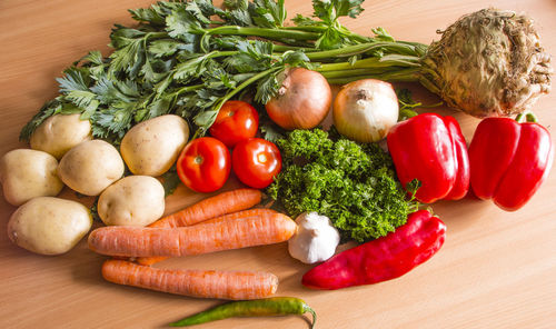 High angle view of ingredients on table