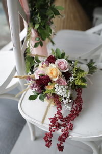 High angle view of flower bouquet on table