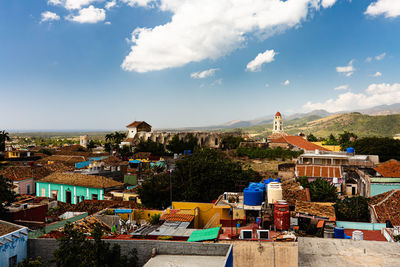 High angle view of buildings in city