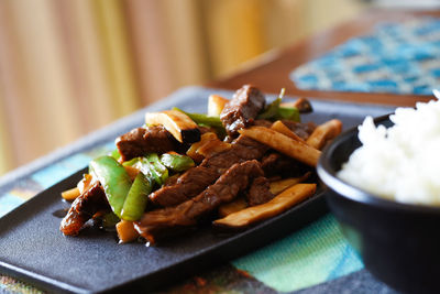 Close-up of food in plate on table