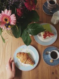 High angle view of breakfast on table