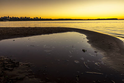 Scenic view of beach against sky during sunset