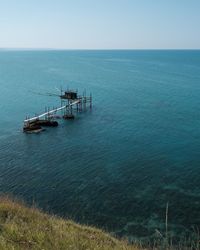 High angle view of sea against clear sky