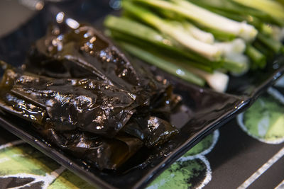 Close-up of seaweed in plate