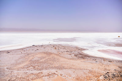 Scenic view of beach against clear sky