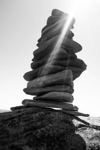 Close-up of stack against sky