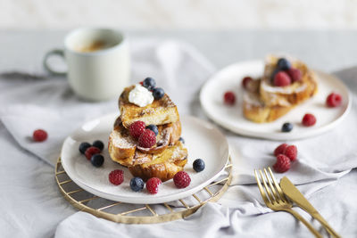 High angle view of dessert in plate on table