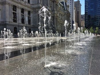 Fountain in front of buildings