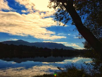 Scenic view of lake against sky during sunset