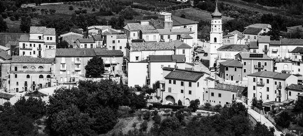 High angle view of buildings in town